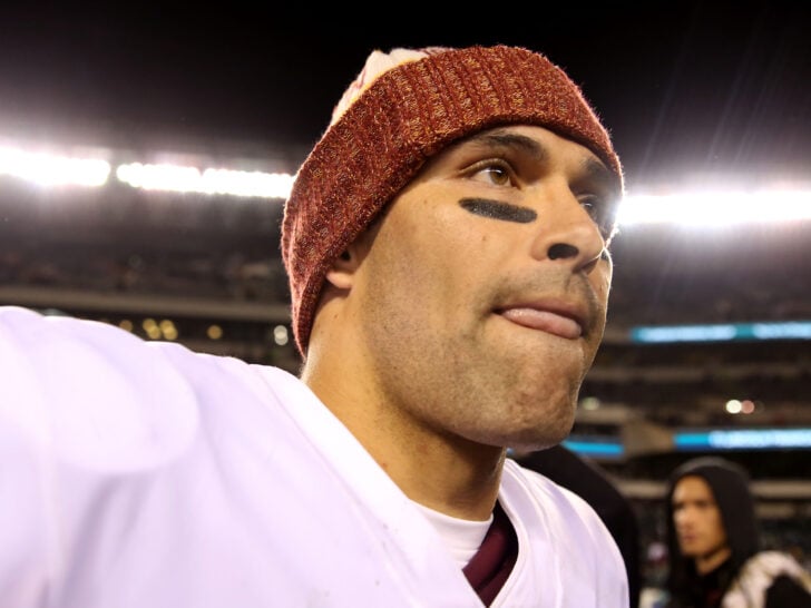 Mark Sanchez #6 of the Washington Redskins walks off the field after the loss to the of the Philadelphia Eagles at Lincoln Financial Field on December 03, 2018 in Philadelphia, Pennsylvania.