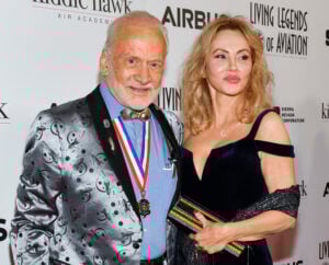 Former astronaut Buzz Aldrin and Anca Faur attend the 16th Annual Living Legends of Aviation Awards at The Beverly Hilton Hotel on January 18, 2019 in Beverly Hills, California.