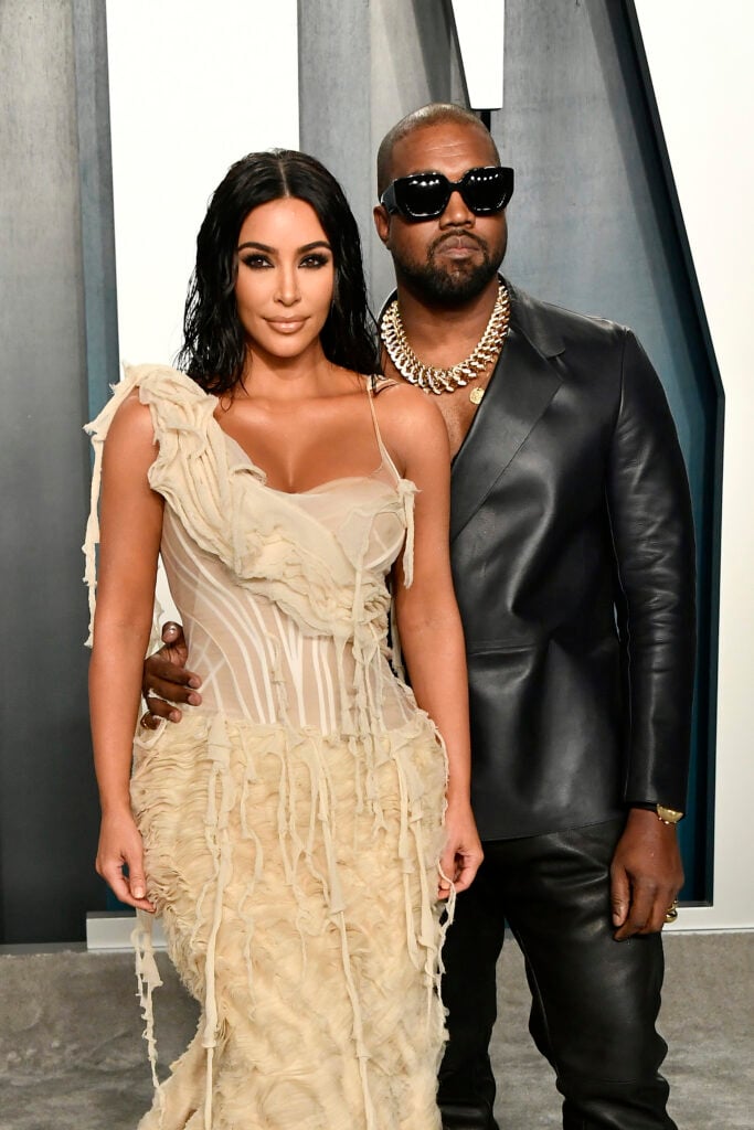 Kim Kardashian and Kanye West attend the 2020 Vanity Fair Oscar Party hosted by Radhika Jones at Wallis Annenberg Center for the Performing Arts on February 09, 2020 in Beverly Hills, California. 