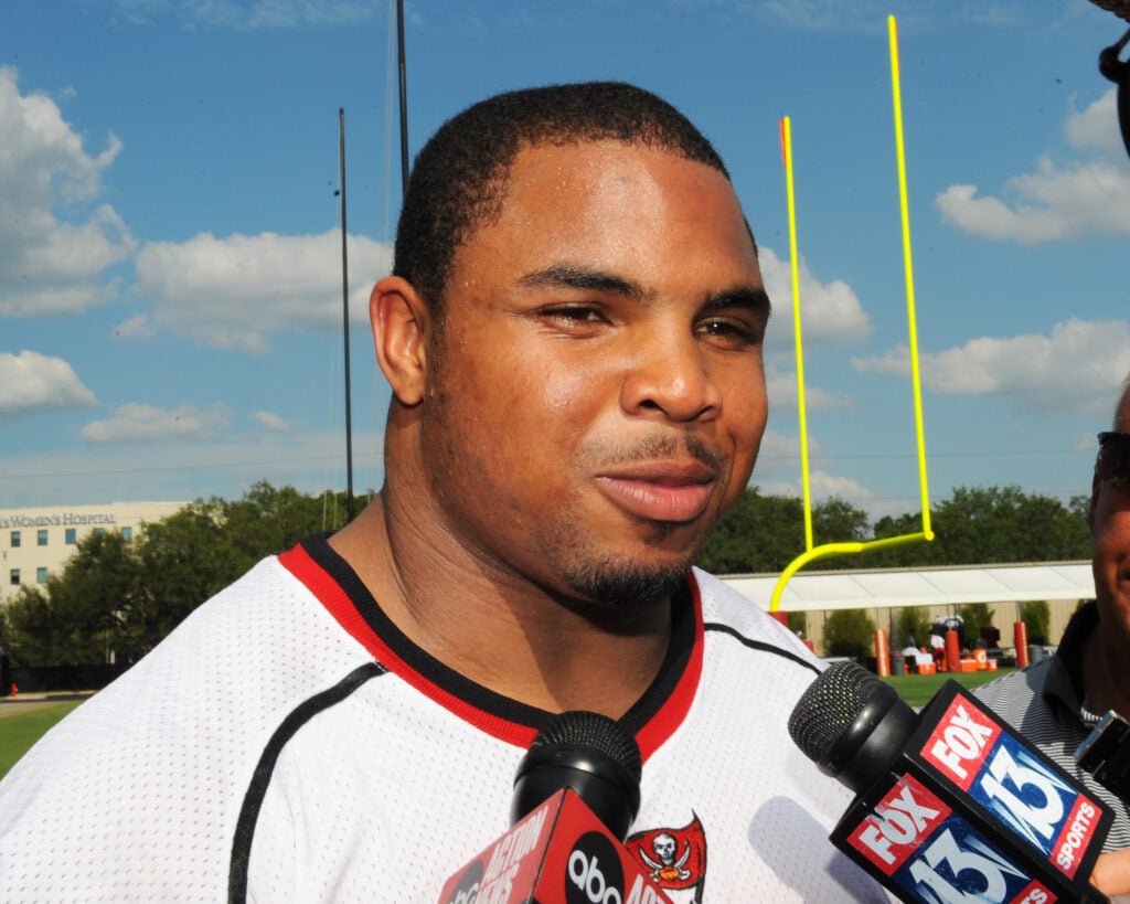 Running back Doug Martin #22 of the Tampa Bay Buccaneers rushes upfield during a rookie practice at the Buccaneers practice facility May 4, 2012 in Tampa, Florida.