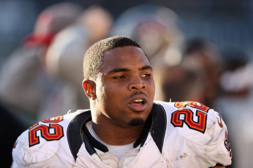 Doug Martin #22 of the Tampa Bay Buccaneers stands on the sideline during their game against the Oakland Raiders at O.co Coliseum on November 4, 2012 in Oakland, California.