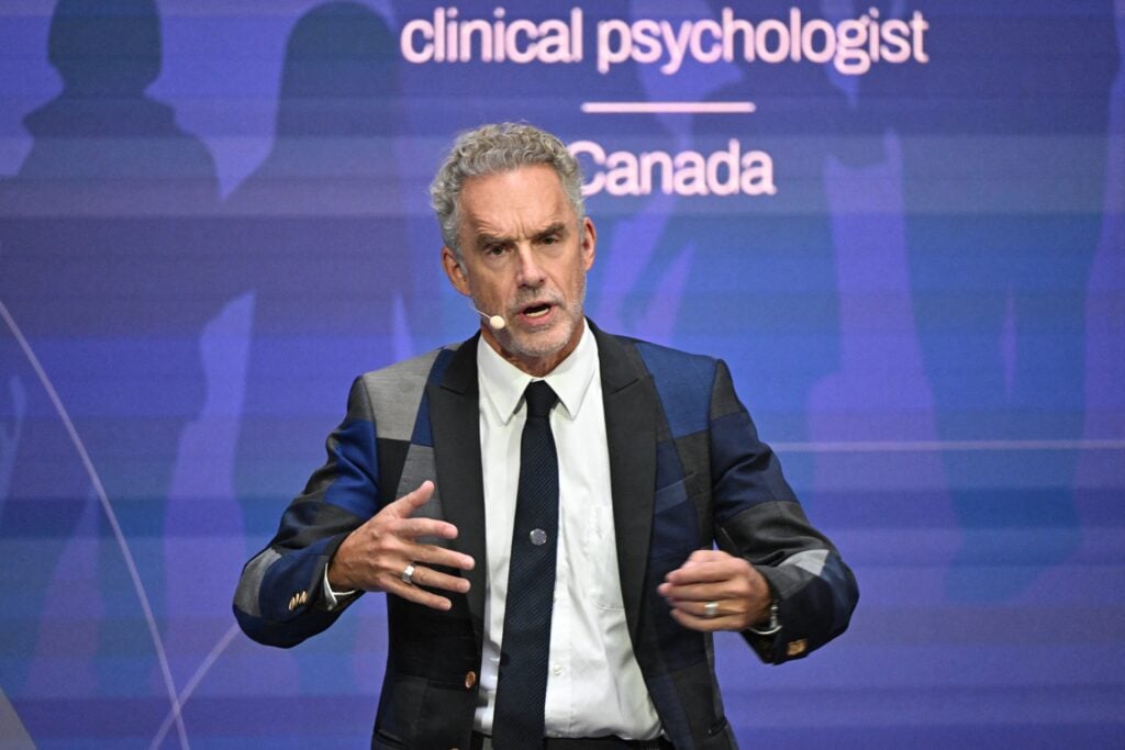Canadian clinical psychologist Jordan B. Peterson addresses the 5th Demographic Summit in the Fine Arts Museum in Budapest on September 14, 2023. 