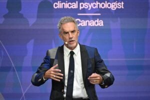 Canadian clinical psychologist Jordan B. Peterson addresses the 5th Demographic Summit in the Fine Arts Museum in Budapest on September 14, 2023.