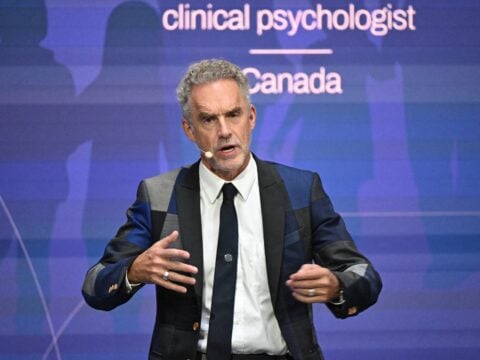 Canadian clinical psychologist Jordan B. Peterson addresses the 5th Demographic Summit in the Fine Arts Museum in Budapest on September 14, 2023.