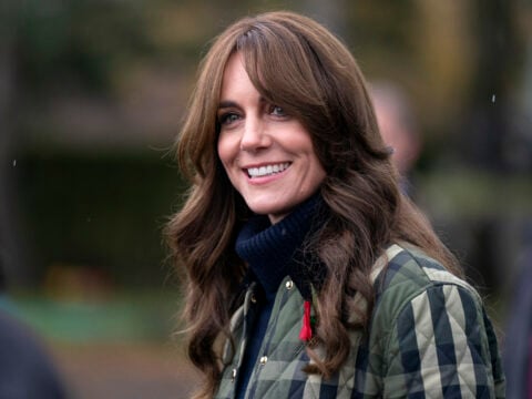 Catherine, Princess of Wales, known as the Duchess of Rothesay when in Scotland, meets farmers at Brodieshill Farm, Moray, Scotland, to learn about efforts being made to better support the mental health and wellbeing of young people on November 02, 2023 in Moray, Scotland.