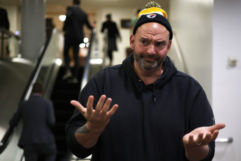 U.S. Sen. John Fetterman (D-PA) speaks to members of the press at the U.S. Capitol on November 15, 2023 in Washington, DC.