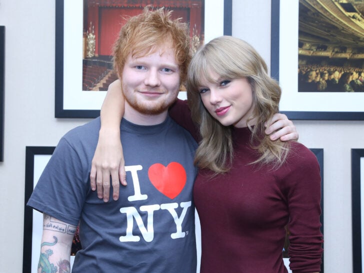 Ed Sheeran poses with Taylor Swift backstage before his sold-out show at Madison Square Garden Arena on November 1, 2013 in New York City.
