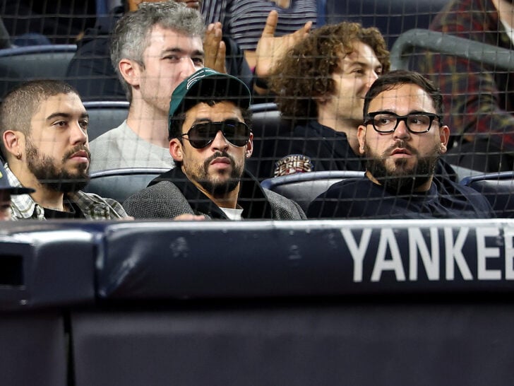 Bad Bunny attends the game between the New York Yankees and the Toronto Blue Jays in game three of the American League Division Series at Yankee Stadium on October 07, 2025 in the Bronx borough of New York City.