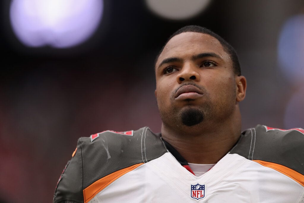 Running back Doug Martin #22 of the Tampa Bay Buccaneers on the sidelines during the NFL game against the Arizona Cardinals at the University of Phoenix Stadium on September 18, 2016 in Glendale, Arizona.