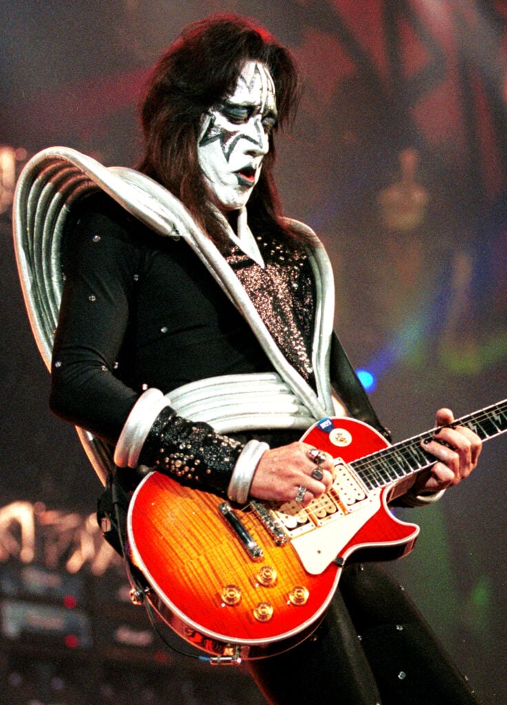 Lead guitarist Ace Frehley of the rock group ''KISS'' performs live, June 27, 2000 at the Continental Airlines Arena in East Rutherford, New Jersey.