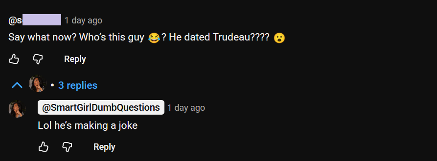 A YouTube comment asking if Diplo and Justin Trudeau actually dated. Alas, they did not.