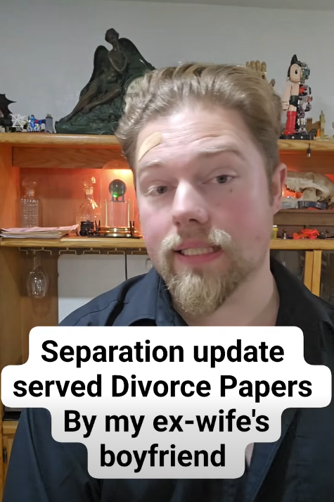 A still of Noah Brown in a Facebook reel reading: "Separation update: served divorce papers"