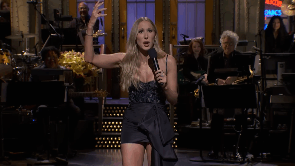 Nikki Glaser concludes her monologue on Saturday Night Live