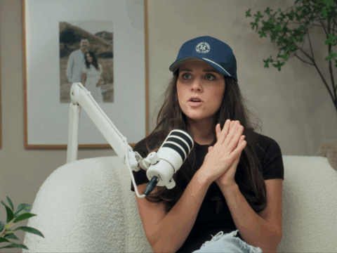 Jinger Duggar wears a hat on her podcast.