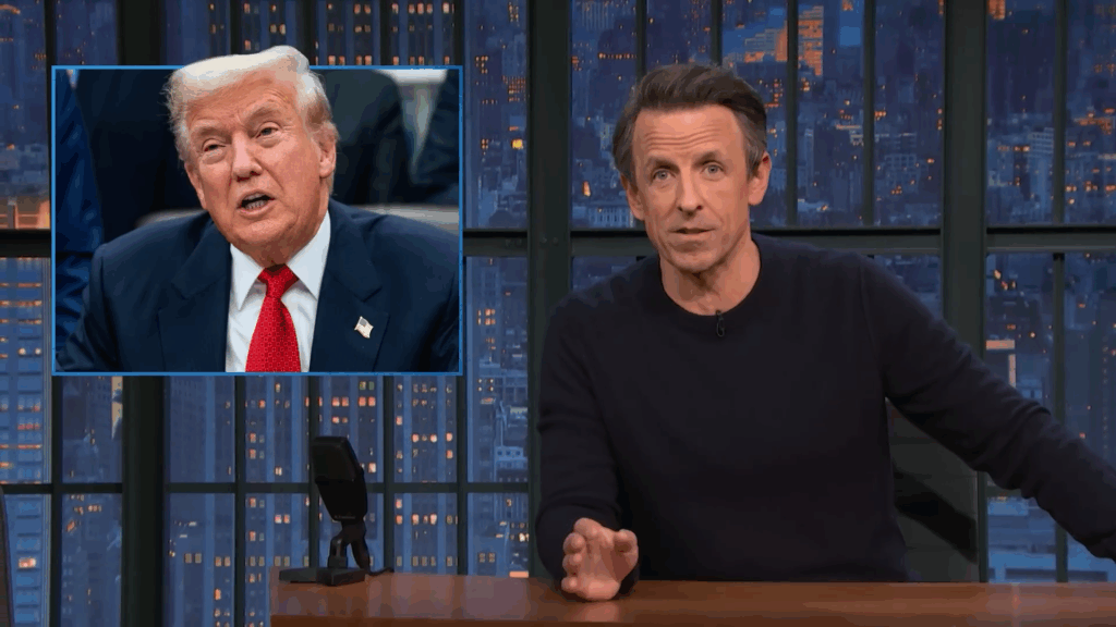 Seth Meyers tem que discutir Donald Trump.