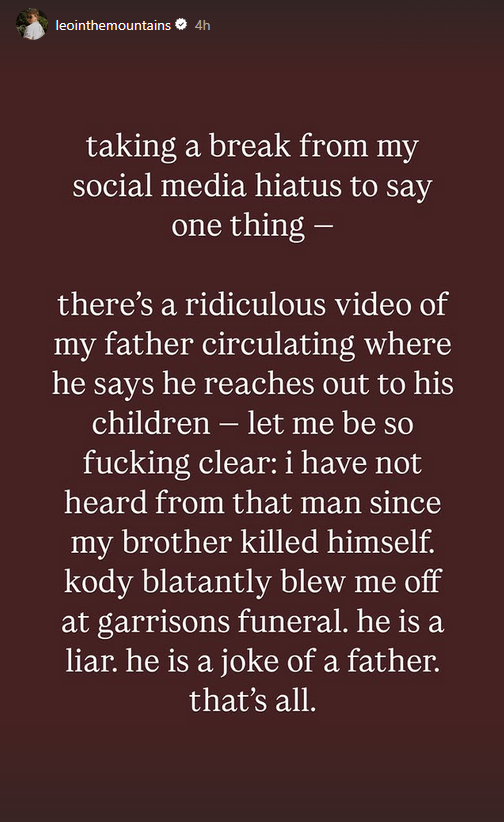 A text post from Leon Brown's Instagram Story.