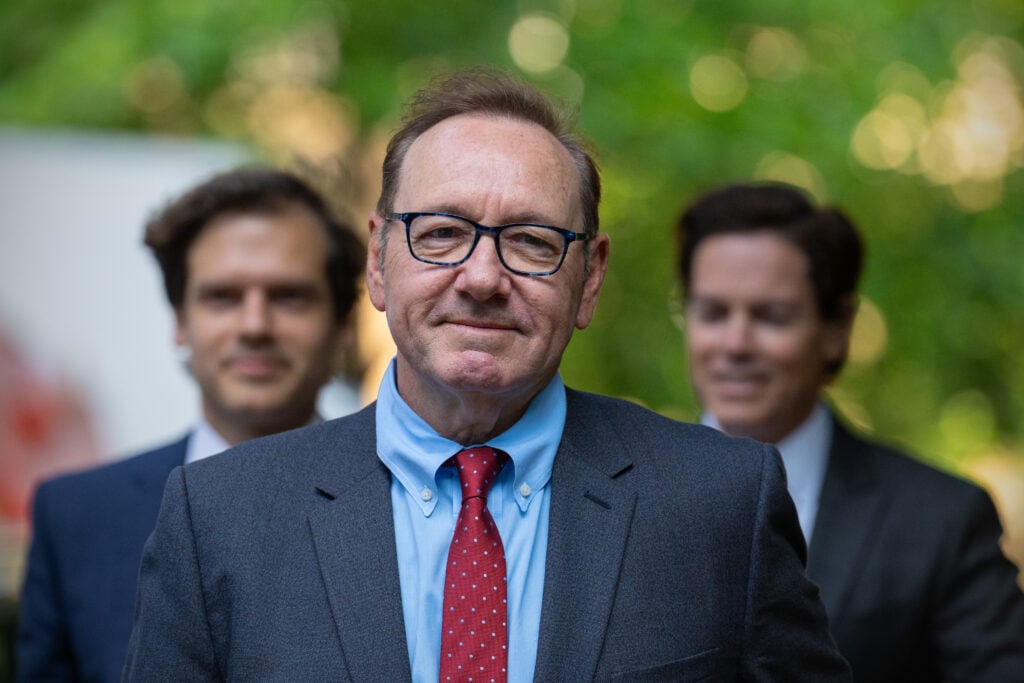 American actor Kevin Spacey arrives at Southwark Crown Court to attend his ongoing sexual assault trial on July 3, 2023 in London, England. 