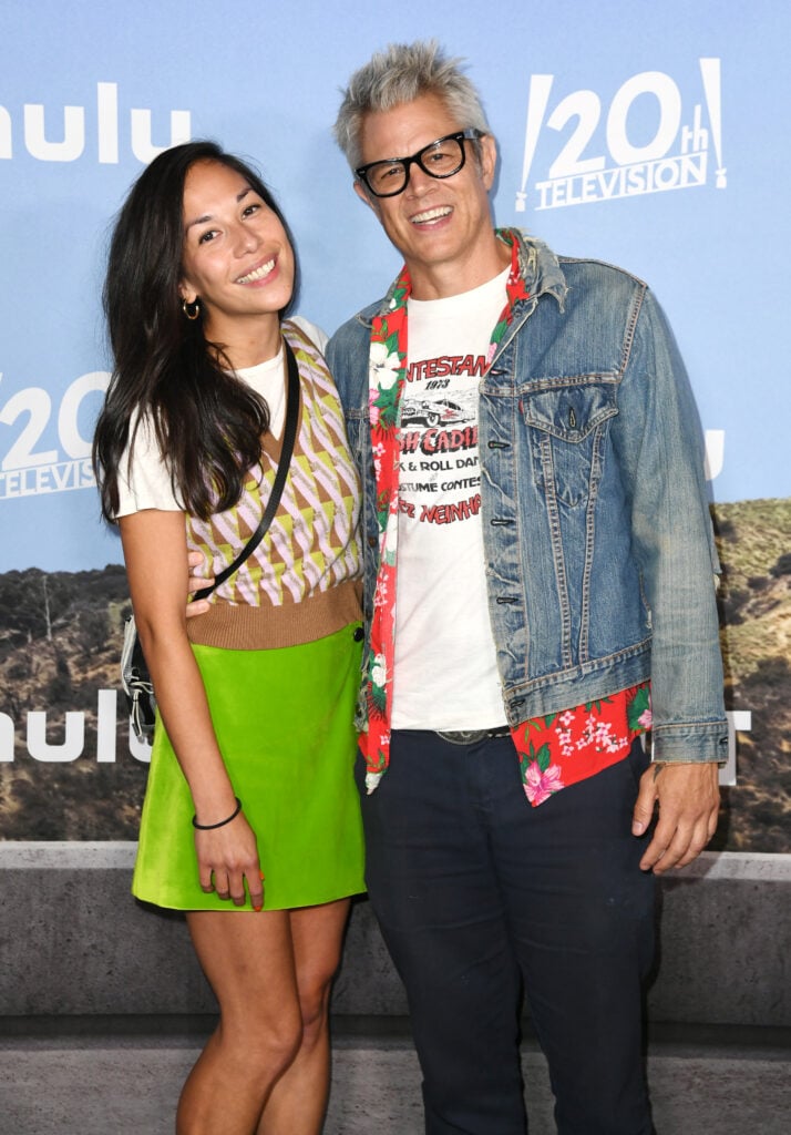 Emily Ting and Johnny Knoxville attend the red carpet premiere of Hulu's "Reboot" at Fox Studio Lot on September 19, 2022 in Los Angeles, California.