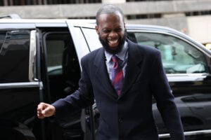 Pras Michel, a member of the 1990's hip-hop group the Fugees, arrives at U.S. District Court on March 31, 2023 in Washington, DC.