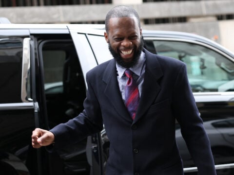 Pras Michel, a member of the 1990's hip-hop group the Fugees, arrives at U.S. District Court on March 31, 2023 in Washington, DC.