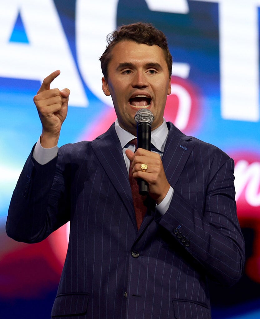Charlie Kirk speaks at the opening of the Turning Point Action conference on July 15, 2023 in West Palm Beach, Florida. 