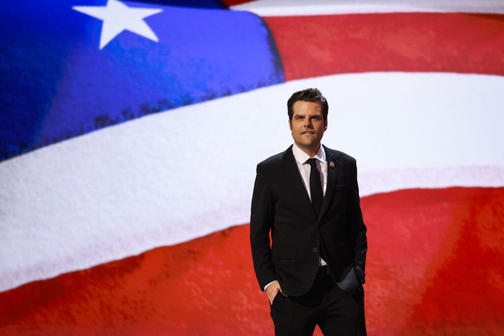 U.S. Rep. Matt Gaetz (R-FL) is seen on the second day of the Republican National Convention at the Fiserv Forum on July 16, 2024 in Milwaukee, Wisconsin.
