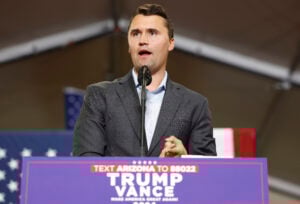 Charlie Kirk, who founded Turning Point USA, speaks before Republican vice presidential nominee U.S. Sen. JD Vance (R-OH) gives remarks at a campaign rally at Arizona Christian University on July 31, 2024 in Glendale, Arizona.