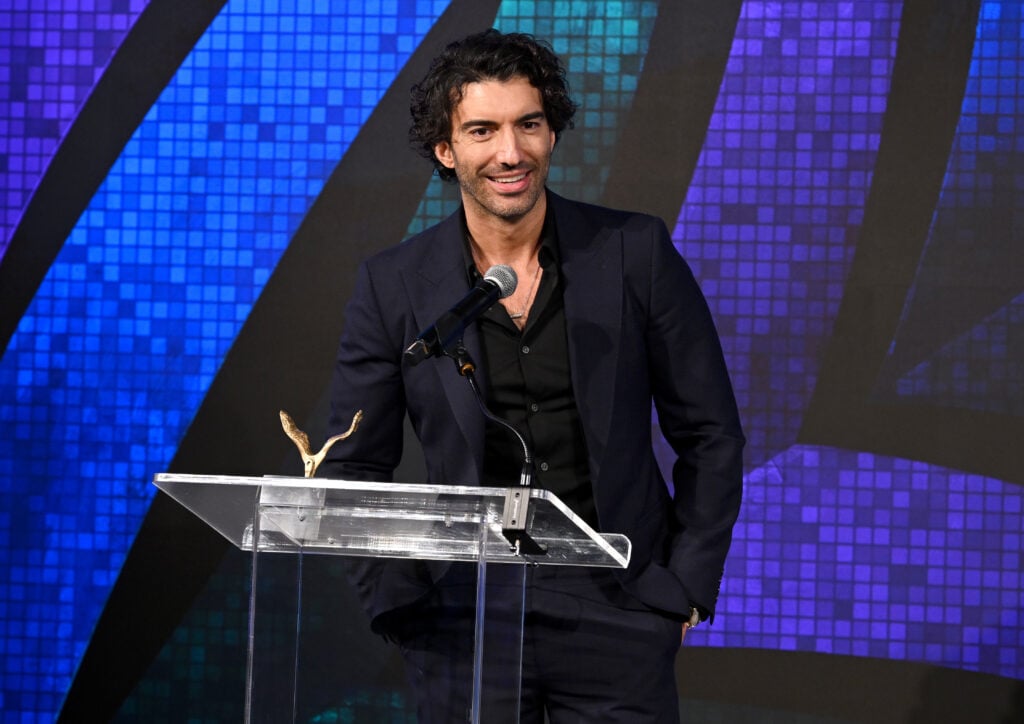 Actor/filmmaker and VOS Honoree, Justin Baldoni speaks onstage at the Vital Voices 12th Annual Voices of Solidarity Awards at IAC Building on December 09, 2024 in New York City. 