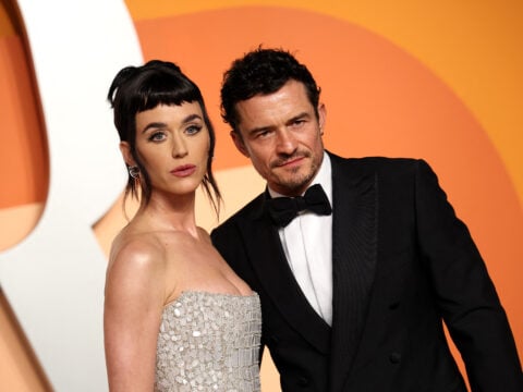 US singer Katy Perry (L) and English actor Orlando Bloom attend the Vanity Fair Oscar Party at the Wallis Annenberg Center for the Performing Arts in Beverly Hills, California, on March 2, 2025.