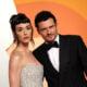 US singer Katy Perry (L) and English actor Orlando Bloom attend the Vanity Fair Oscar Party at the Wallis Annenberg Center for the Performing Arts in Beverly Hills, California, on March 2, 2025.