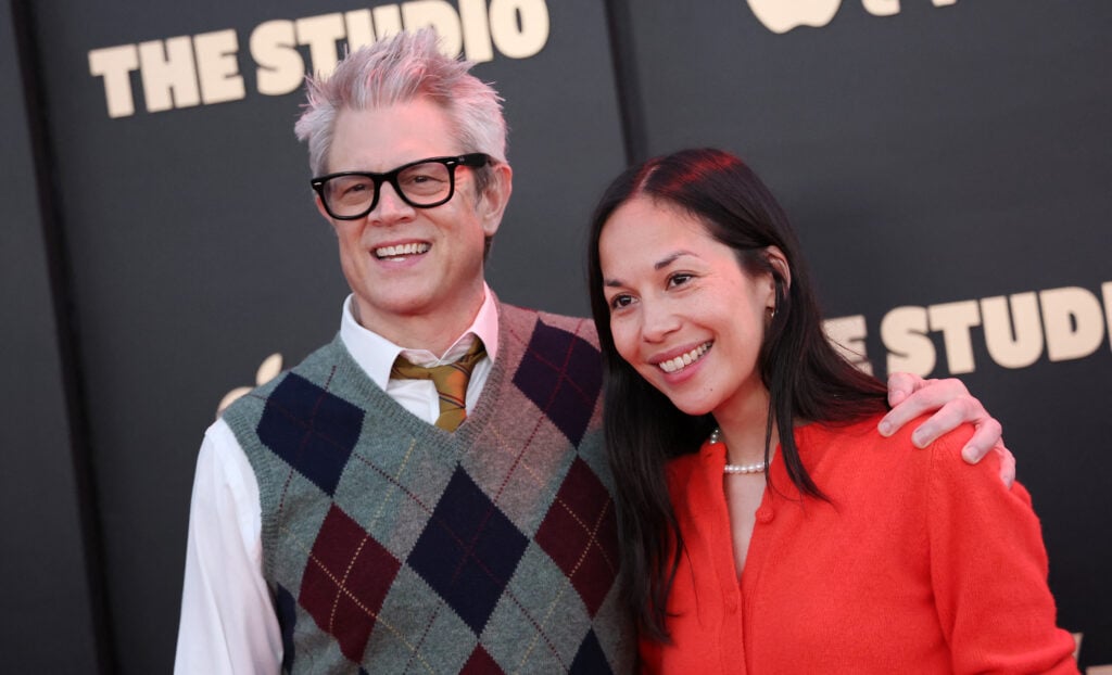 US actor Johnny Knoxville and US director Emily Ting attend the Apple TV+ series premiere of "The Studio" at the Academy Museum in Los Angeles, March 24, 2025.
