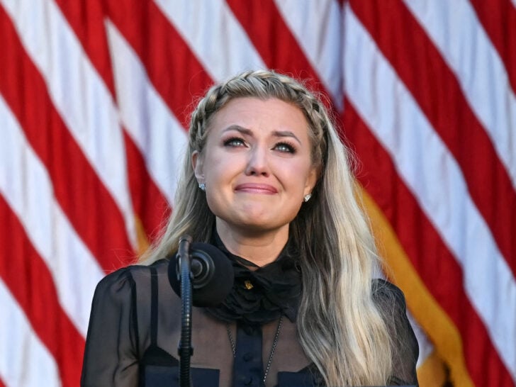 Erika Kirk, Charlie Kirk's widow, participates in a Medal of Freedom Ceremony for late US right-wing activist Charlie Kirk in the Rose Garden of the White House in Washington, DC, on October 14, 2025.