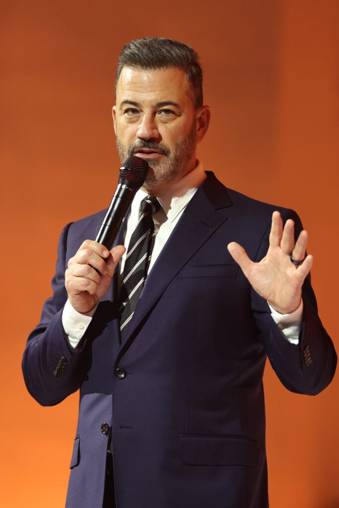 Jimmy Kimmel speaks onstage during the Third Annual Rare Impact Fund Benefit hosted by Selena Gomez at Nya Studios on October 29, 2025 in Los Angeles, California. 