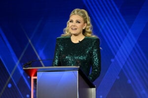 Erika Kirk accepts the inaugural Charlie Kirk Legacy Award onstage during the 2025 Fox Nation Patriot Awards at Tilles Center for the Performing Arts on November 06, 2025 in Greenvale, New York.