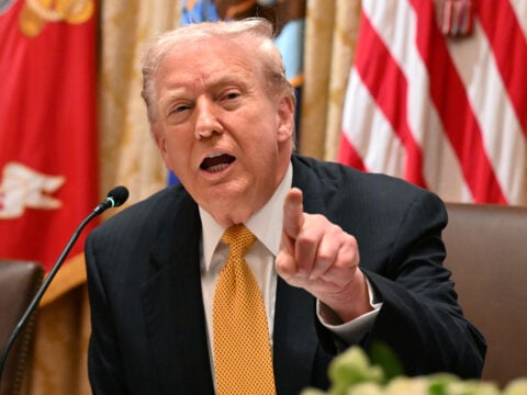 U.S. President Donald Trump speaks during a bilateral lunch with Prime Minister of Hungary Viktor Orban in the Cabinet Room of the White House on November 7, 2025 in Washington, DC.