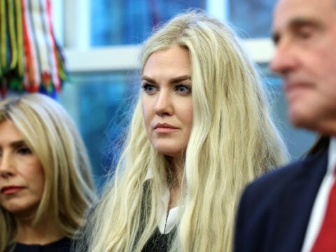 Erika Kirk, the wife of the late conservative activist and media personality Charlie Kirk, attends the swearing-in ceremony of U.S. Ambassador to India Sergio Gor in the Oval Office of the White House on November 10, 2025 in Washington, DC.