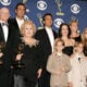 The cast of 'Everybody Loves Raymond', (L-R) Peter Boyle, Brad Garrett, Doris Roberts, Ray Romano, Patricia Heaton, Monica Horan, Sawyer Sweeten, Sullivan Sweeten and Madylin Sweeten pose with the Emmy for Outstanding Comedy Series in the press room at the 57th Annual Emmy Awards held at the Shrine Auditorium on September 18, 2005 in Los Angeles, California.