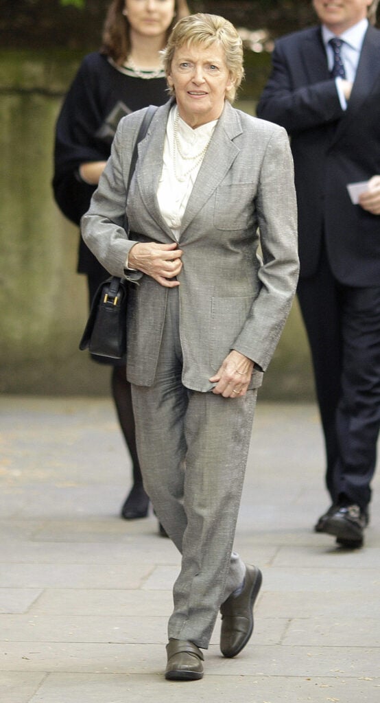 Jill Freud, wife of late British writer and broadcaster Clement Freud, is pictured outside Saint Bride's Church before his funeral in central London, on April 24, 2009. 