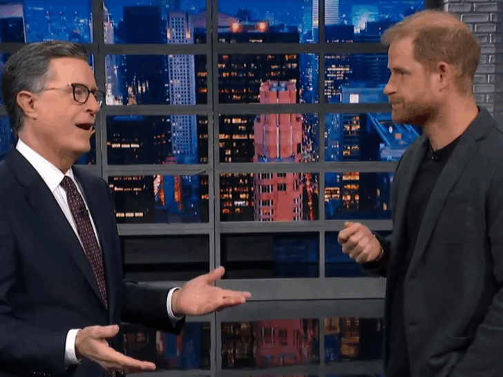 Prince Harry Jokes About Christmas Films & Donald Trump in Surprise Stephen Colbert …