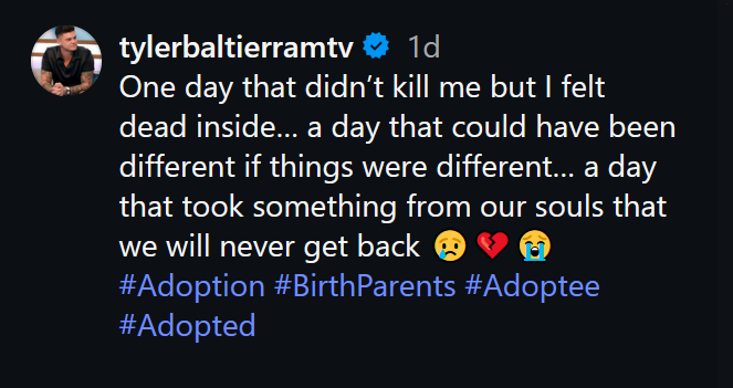 A dark mode screenshot of Tyler Baltierra's Instagram caption.