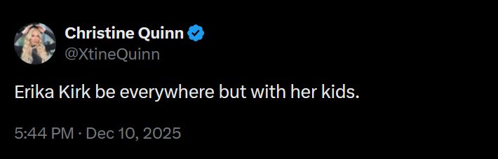 A dark mode twitter screenshot of Christine Quinn's tweet.