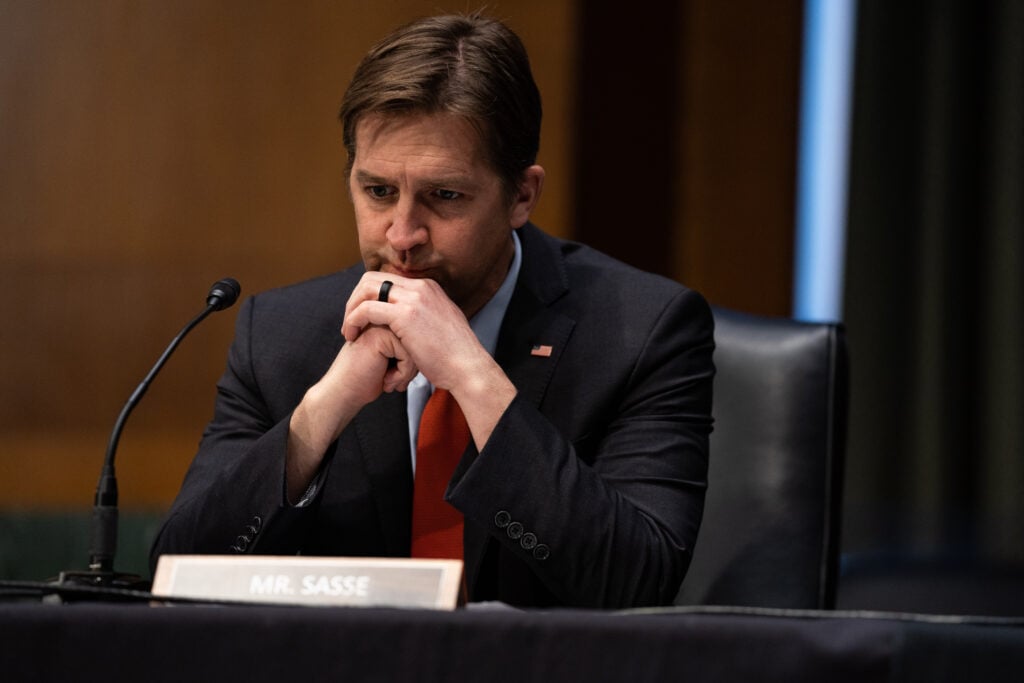 Sen. Ben Sasse (R-NE) listens during a Senate Finance Committee hearing for Janet L. Yellen, President-elect Joe Biden's nominee for Treasury Secretary, on January 19, 2021 in Washington DC. 