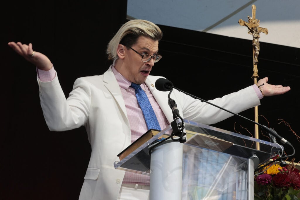 British far-right political pundit Milo Yiannopoulos hosts the ‘Bishops Enough Is Enough’ rally at the MECU Pavilion November 16, 2021 in Baltimore, Maryland.