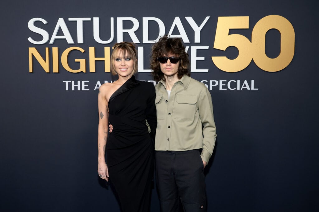Miley Cyrus and Maxx Morando attend SNL50: The Anniversary Special on February 16, 2025 in New York City.