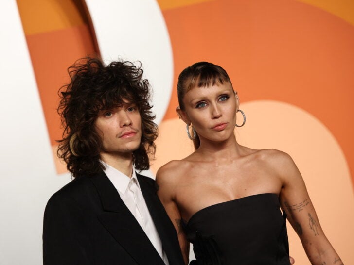 US singers Miley Cyrus and Maxx Morando attend the Vanity Fair Oscar Party at the Wallis Annenberg Center for the Performing Arts in Beverly Hills, California, on March 2, 2025.