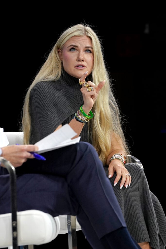 Erika Kirk speaks onstage during The New York Times DealBook Summit 2025 at Jazz at Lincoln Center on December 03, 2025 in New York City.  