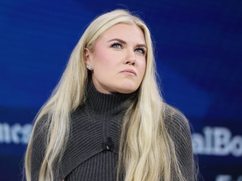 C.E.O. and Chair of the Board of Turning Point USA Erika Kirk speaks onstage during the 2025 New York Times Dealbook Summit at Jazz at Lincoln Center on December 03, 2025 in New York City.
