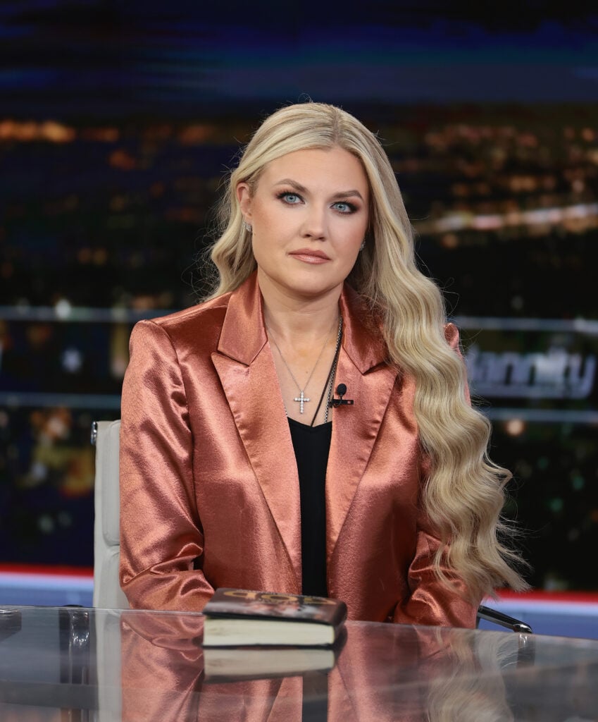 Erika Kirk discusses the newly released book "Stop, In The Name of God: Why Honoring The Sabbath Will Transform Your Life" on "Hannity" at Fox News Channel Studios on December 08, 2025 in New York City.