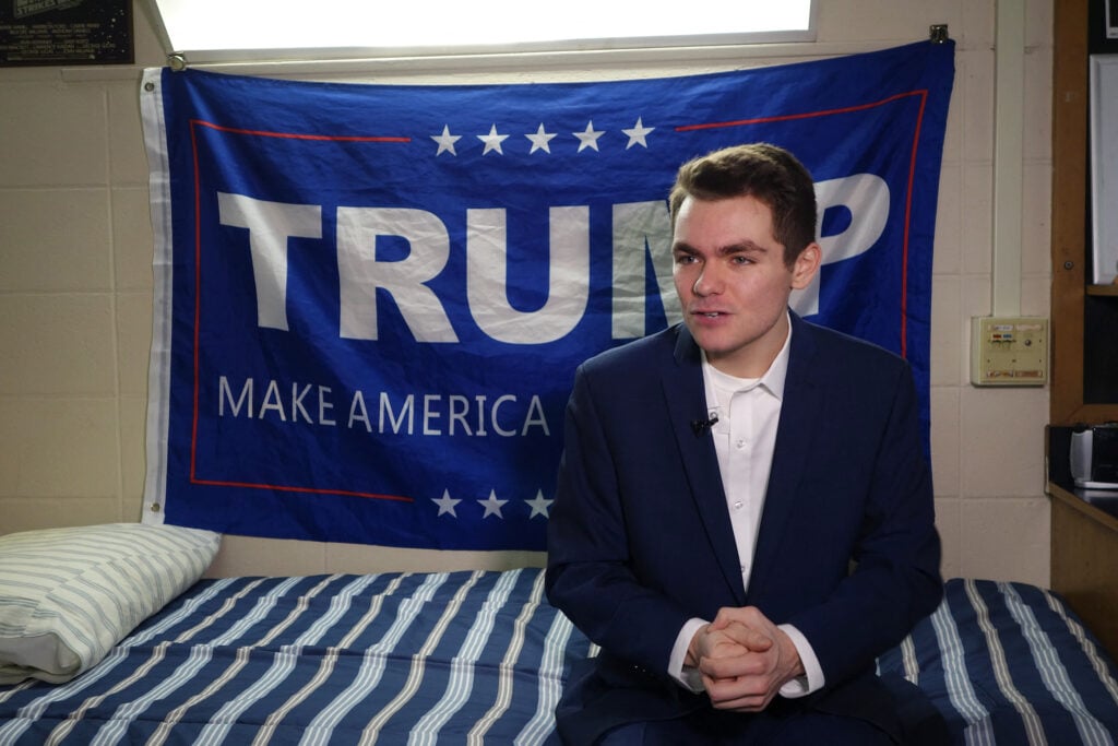 Conservative student and supporter of US President Donald Trump, Nick Fuentes, answers question during an interview with Agence France-Presse in Boston, Massachusetts, on May 9, 2017.