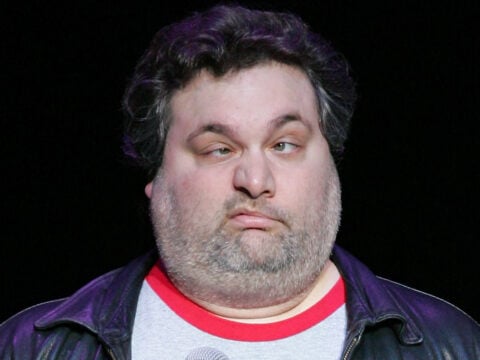Comedian, actor and radio personality Artie Lange makes a face as he performs his stand-up comedy routine at the Mandalay Bay Theatre February 1, 2008 in Las Vegas, Nevada.